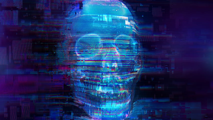 Skull, fear, glitch art, neon blue , , Dual Wide, 16:9, , 2560X1440 Glitch HD wallpaper