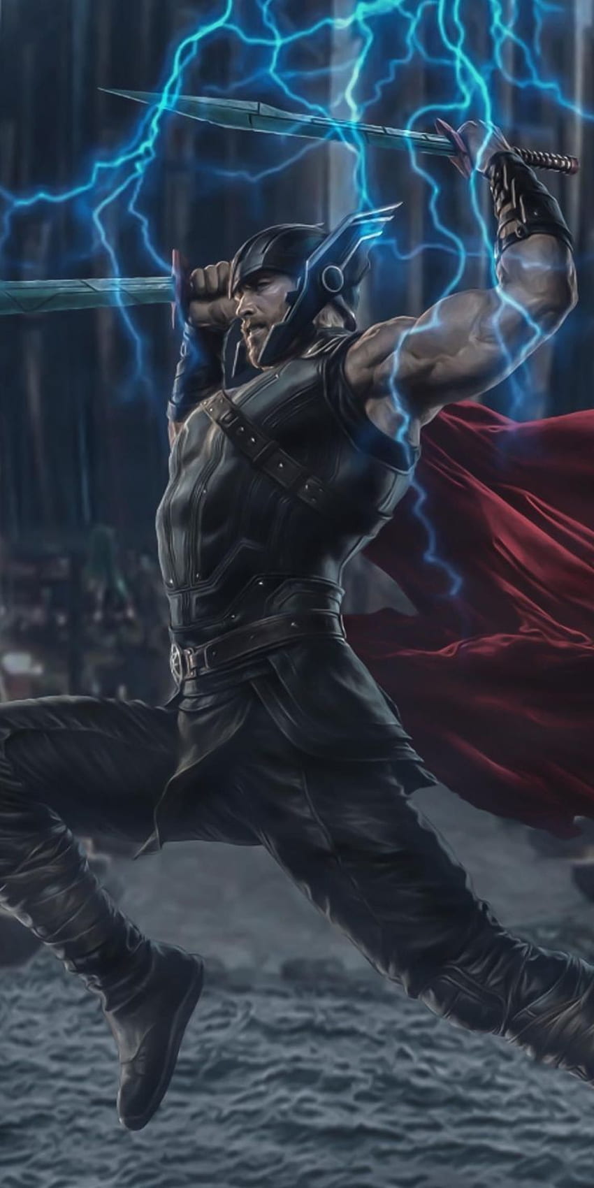 imposing Lightning, Thor, marvel, superhero, digital art HD phone wallpaper
