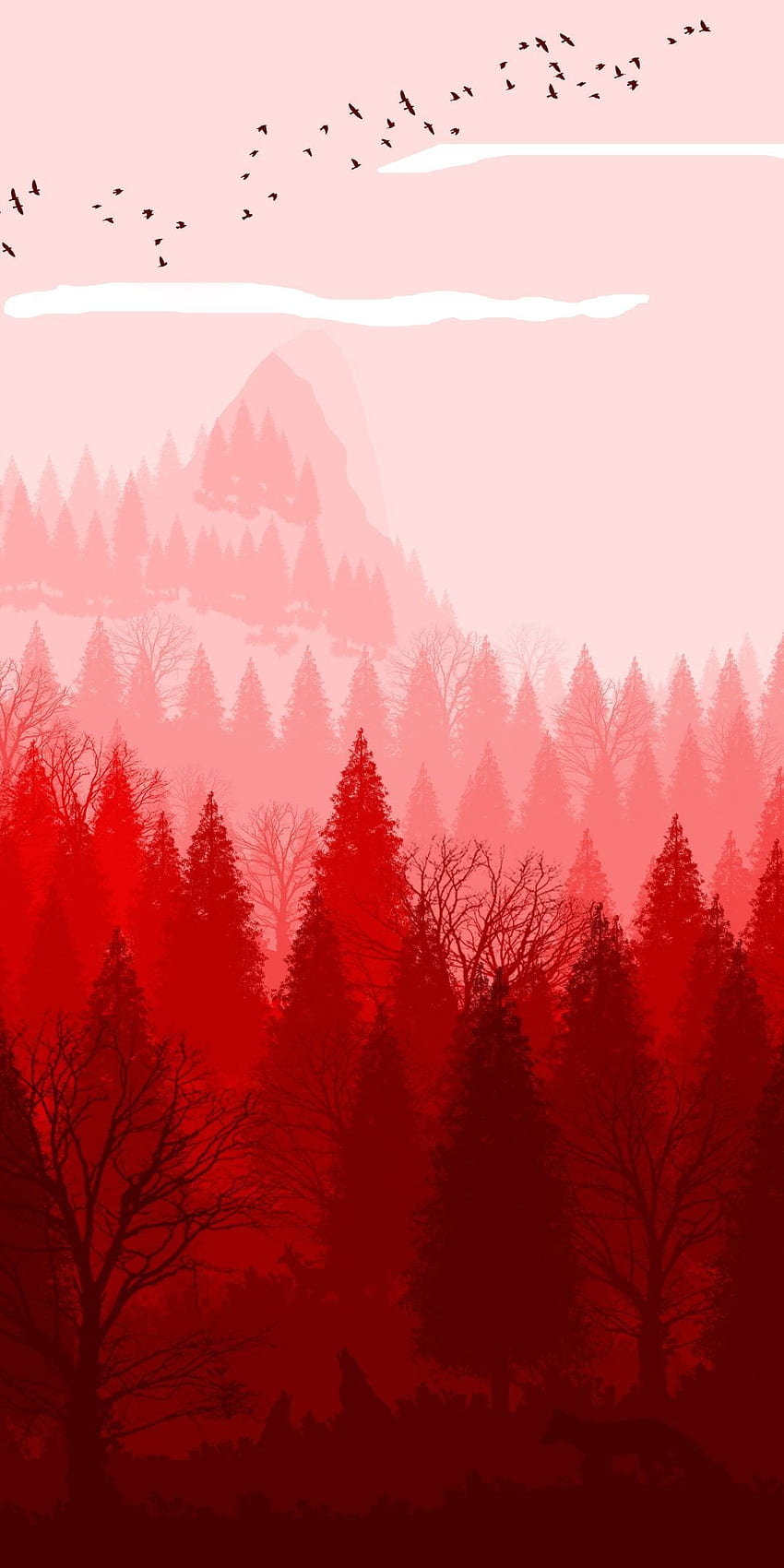 Bosque rojo, horizonte, naturaleza, arte, . Arte , Paisaje , Minimalista , Red Pixel Art fondo de pantalla del teléfono