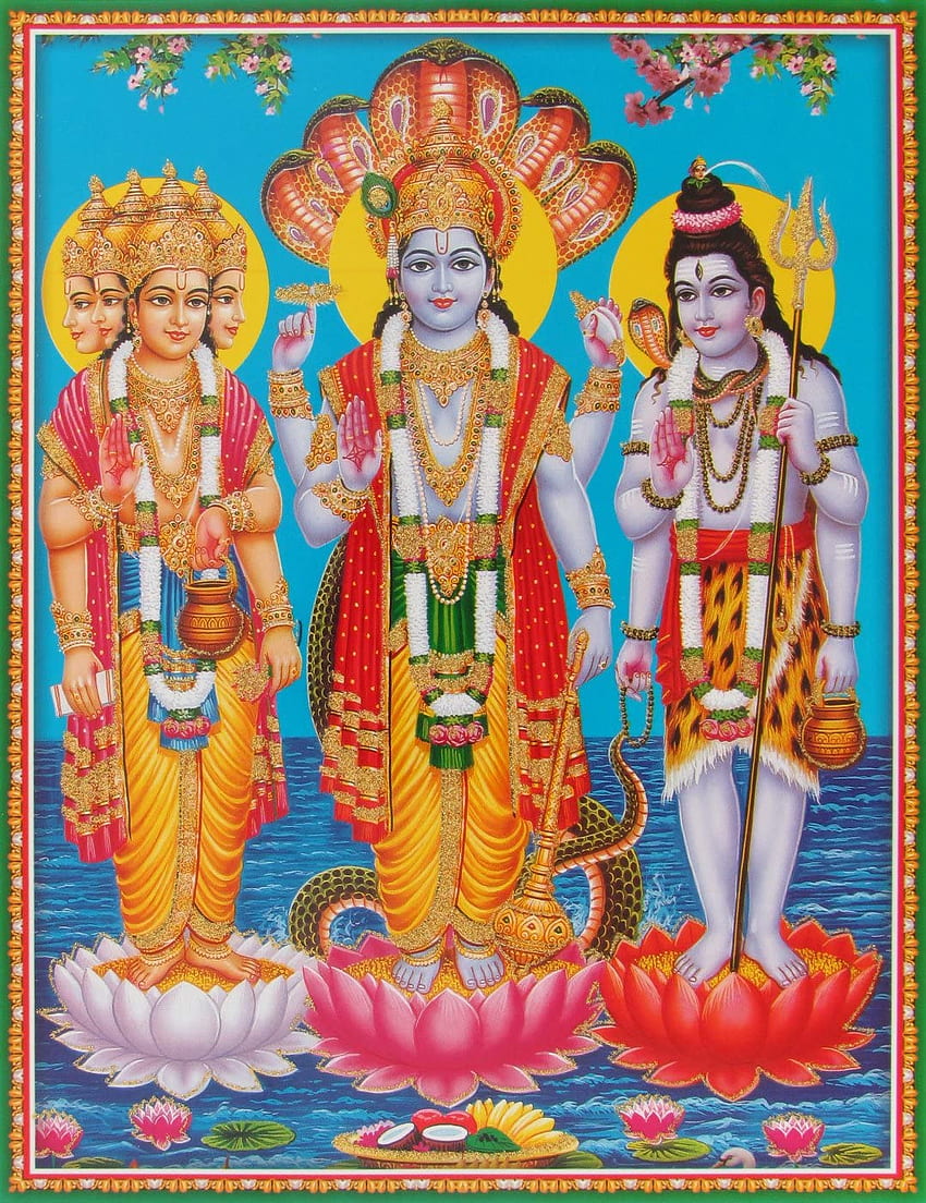 Avercart Lord Brahma Vishnu Mahesh Poster 8. inch Unframed: Posters & Prints, Brahma Vishnu Shiva HD phone wallpaper