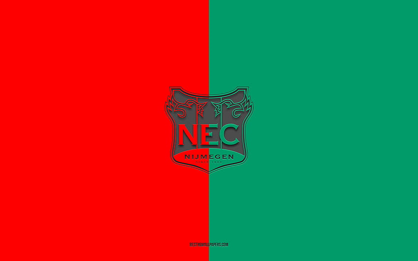 NEC Nijmegen, fond vert rouge, équipe de football néerlandaise, emblème NEC Nijmegen, Eredivisie, Alkmaar, Pays-Bas, football, logo NEC Nijmegen Fond d'écran HD