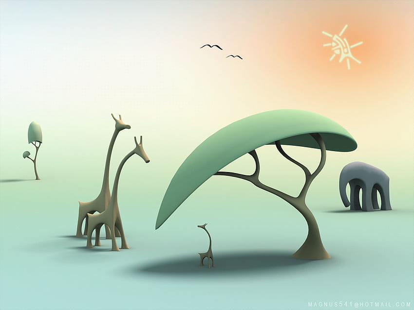 3d Jungle, fantasy 3d, 3d, animals, trees, jungle HD wallpaper