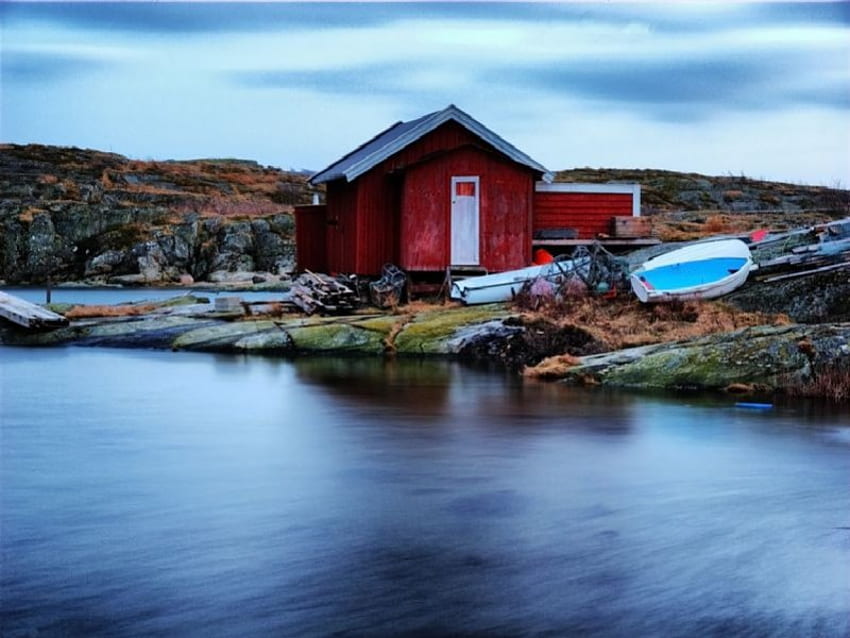 Marstrand, lake, cabin HD wallpaper