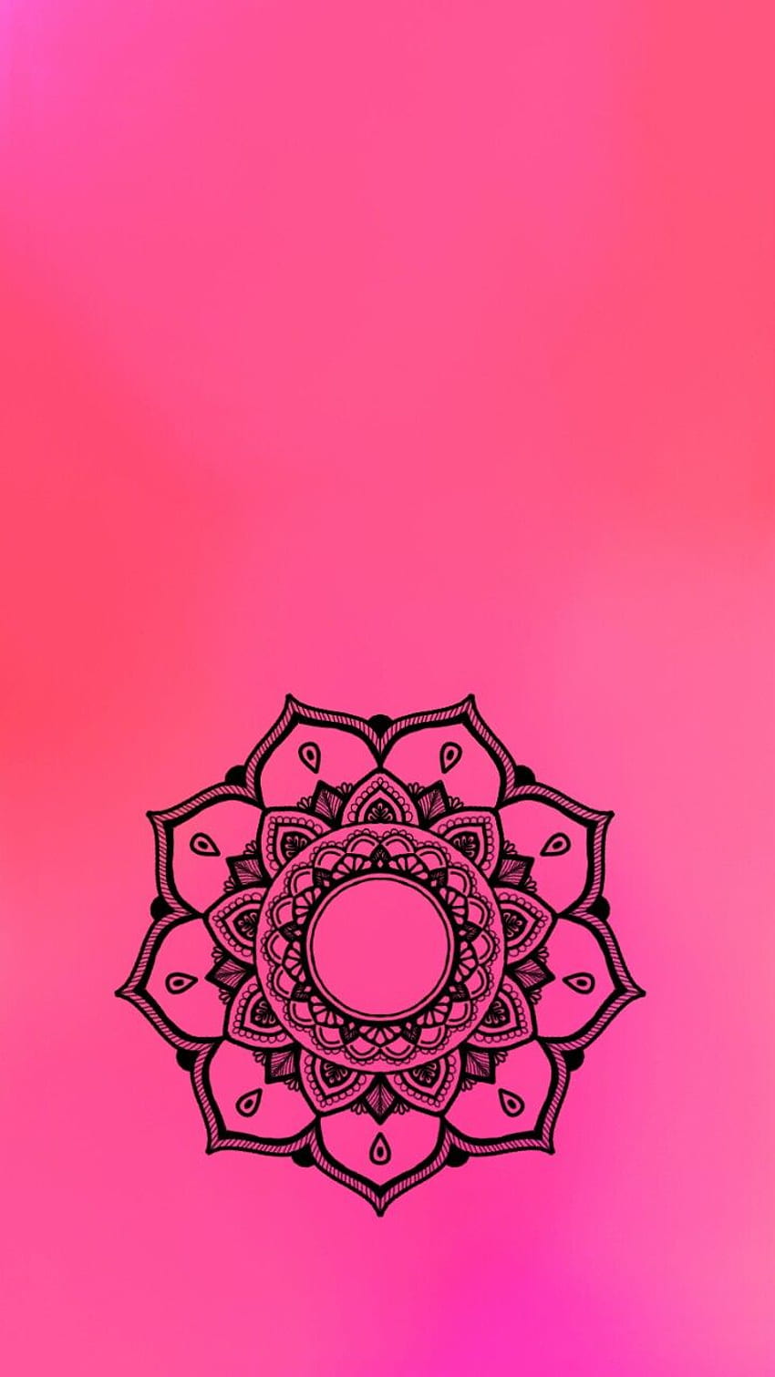 Ekran blokady . Różowa, czarna mandala. Tło iPhone'a, doodle mandali, marker do malowania Tapeta na telefon HD