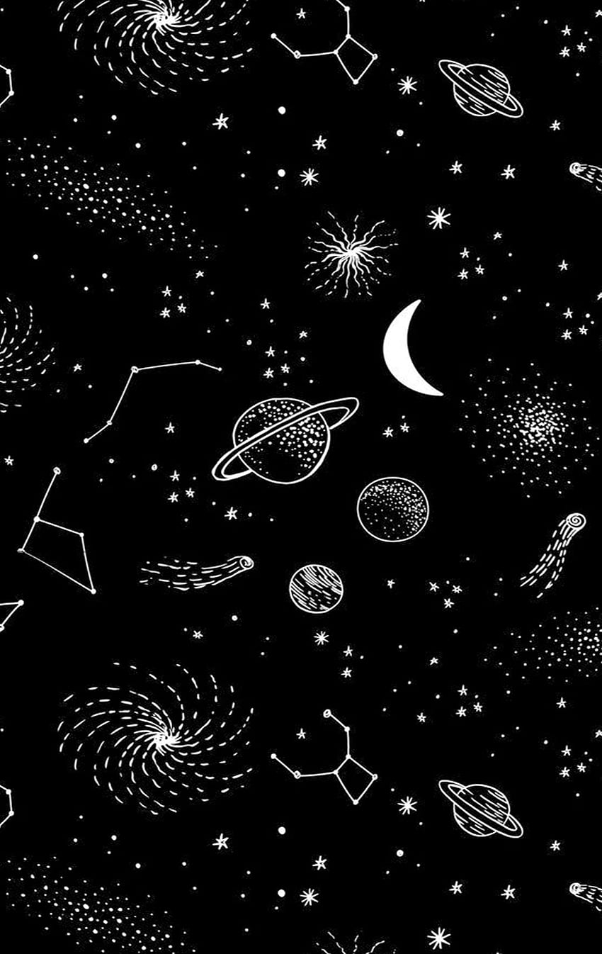 black space drawing, art, planet, space drawing, stars, black space, galaxy, outer space HD phone wallpaper