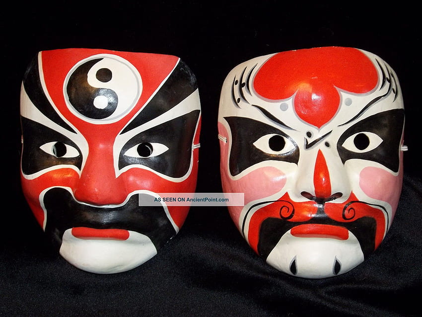 Vintage Black White Red Pink - Kabuki Japanese Paper Mache Masks HD wallpaper