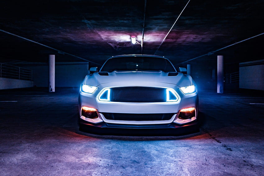 Ford Mustang, Front View, Garage, Neon Lights, 2256X1504 Car HD wallpaper