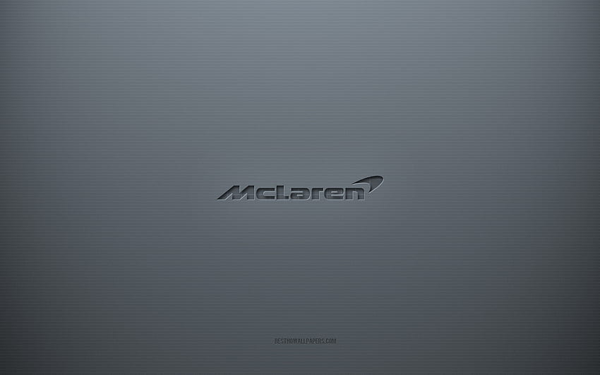 マクラーレンのロゴ、灰色のクリエイティブな背景、マクラーレンのエンブレム、灰色の紙のテクスチャ、マクラーレン、灰色の背景、マクラーレンの 3 d ロゴ 高画質の壁紙