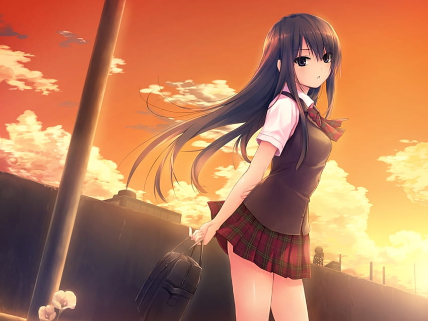 Shinozaki Sumire, Wolken, Uniform, Himmel, Schule, Sonnenuntergang HD-Hintergrundbild