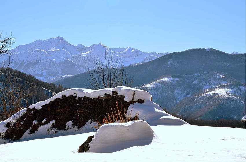 Zima, Natura, Góry, Śnieg, Włochy, Widok, Zaspy, Jasny, Widzę, Piemont Tapeta HD