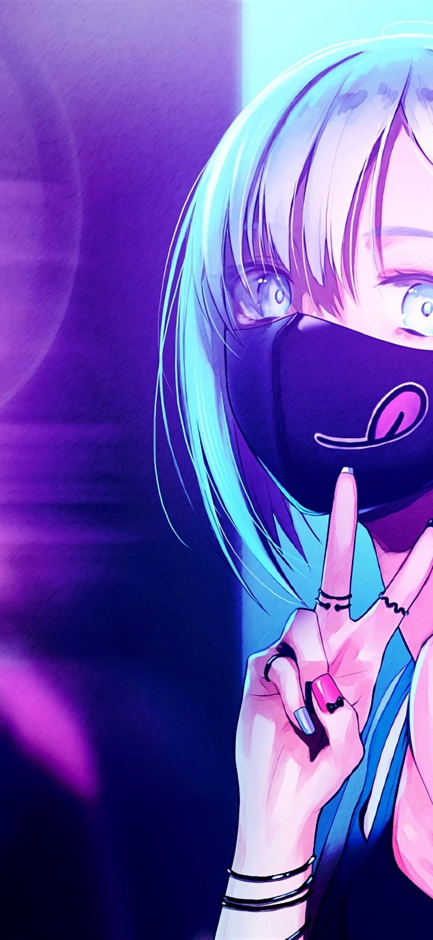 Anime Girl, Black Mask, Short Hair, Neon Lights, Wristwear for Huawei Mate  20 Pro, LG G7 ThinQ, LG V40 ThinQ - Maiden, Neon Girly HD phone wallpaper |  Pxfuel