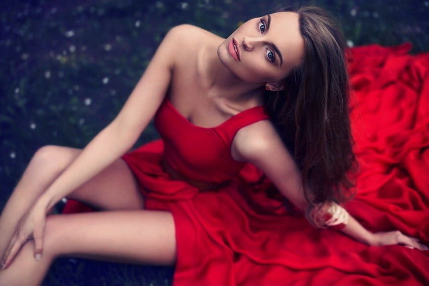 *, modèle, robe, femme, rouge Fond d'écran HD