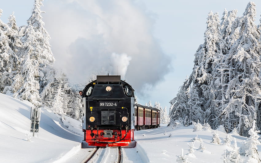 Парен локомотив 99 7232-4, локомотив, пара, зима, сняг, 99 7232-4, германия HD тапет