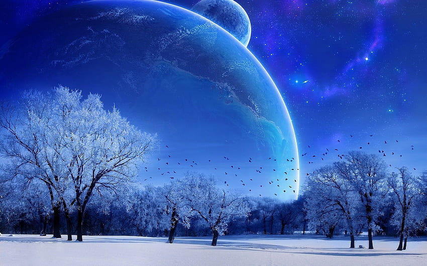 ดาวเคราะห์สีน้ำเงินในฤดูหนาวตามอวกาศ ดาวเคราะห์ฤดูหนาว วอลล์เปเปอร์ HD