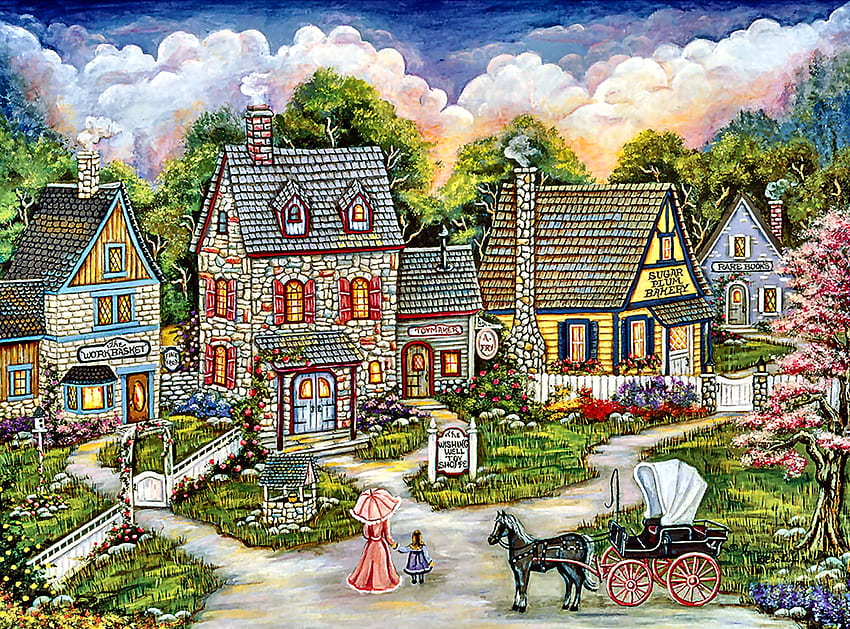 Wishing Well House, kuda, arsitektur, seni, rumah, lanskap, cantik, ilustrasi, karya seni, pemandangan, layar lebar, lukisan, kuda Wallpaper HD