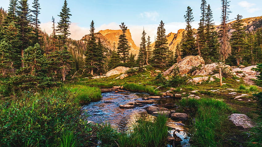 Dans la nature - Dream Lake Trail Area, Colorado, arbres, nature sauvage, rochers, montagnes, États-Unis Fond d'écran HD