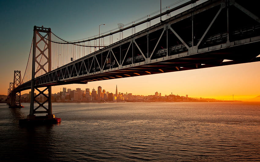 เมือง น้ำ พระอาทิตย์ตก สะพาน ตอนเย็น แคลิฟอร์เนีย ซานฟรานซิสโก วอลล์เปเปอร์ HD
