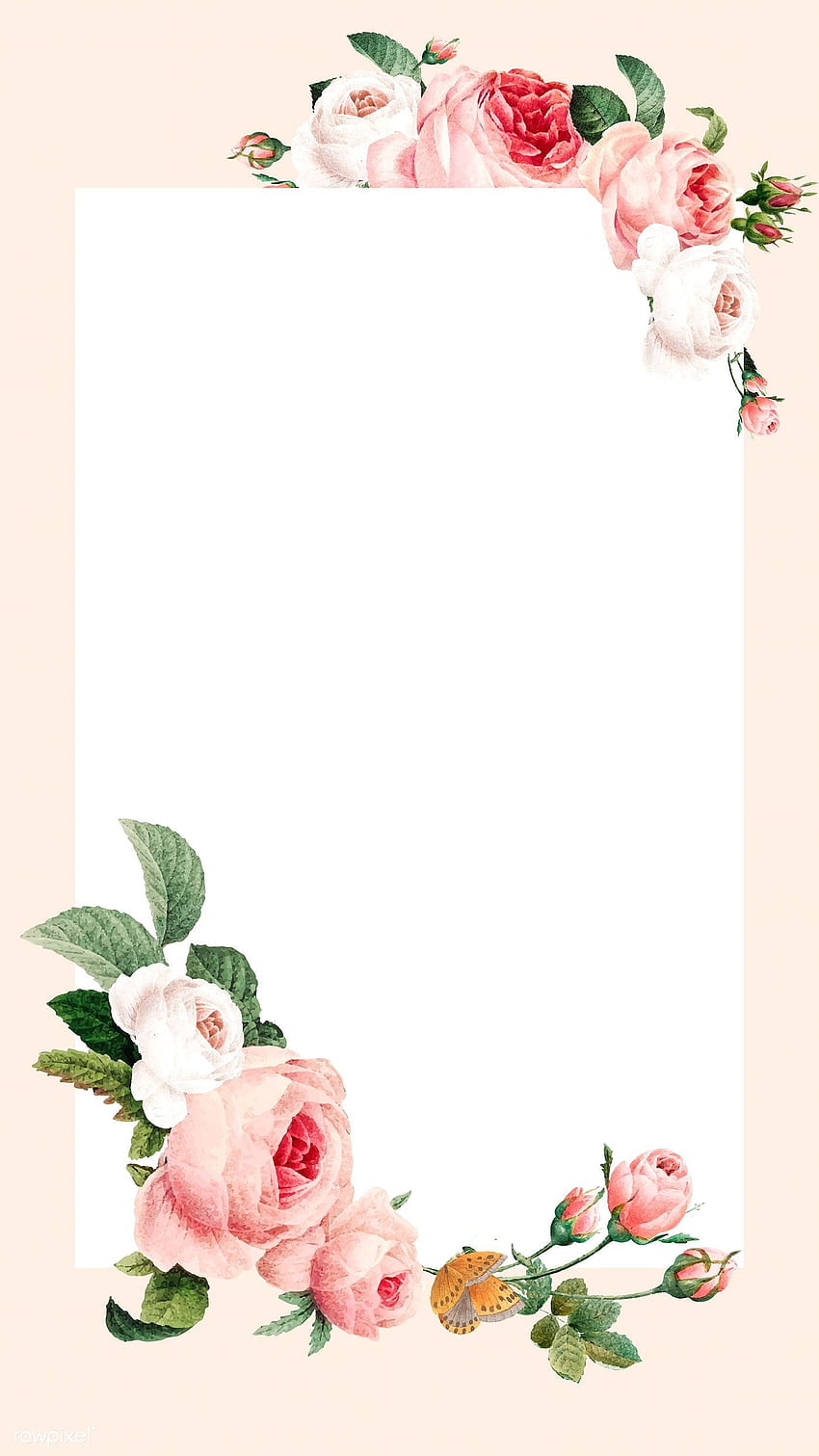 空白の花の長方形フレーム ベクトル モバイルのプレミアム ベクトル。 フラワーフォン、フラワーフレーム、フラワーボーダーデザイン HD電話の壁紙