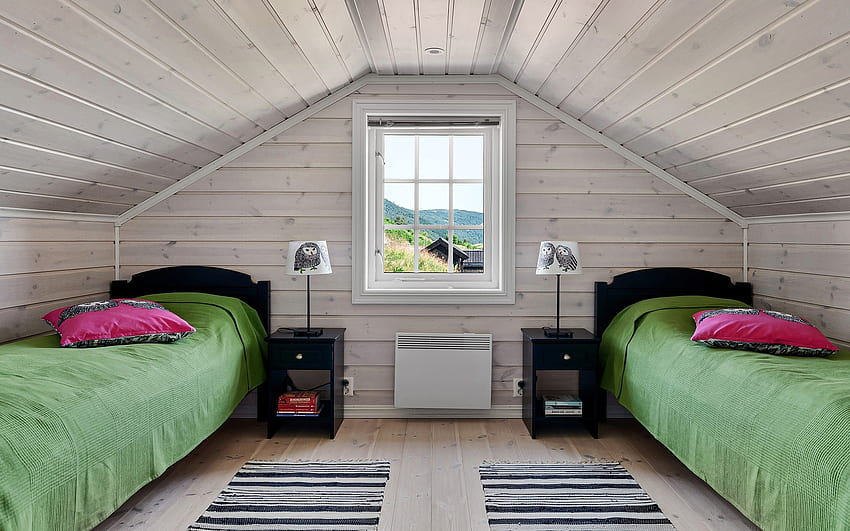 Bedroom, interior, wooden, window, beds, home HD wallpaper
