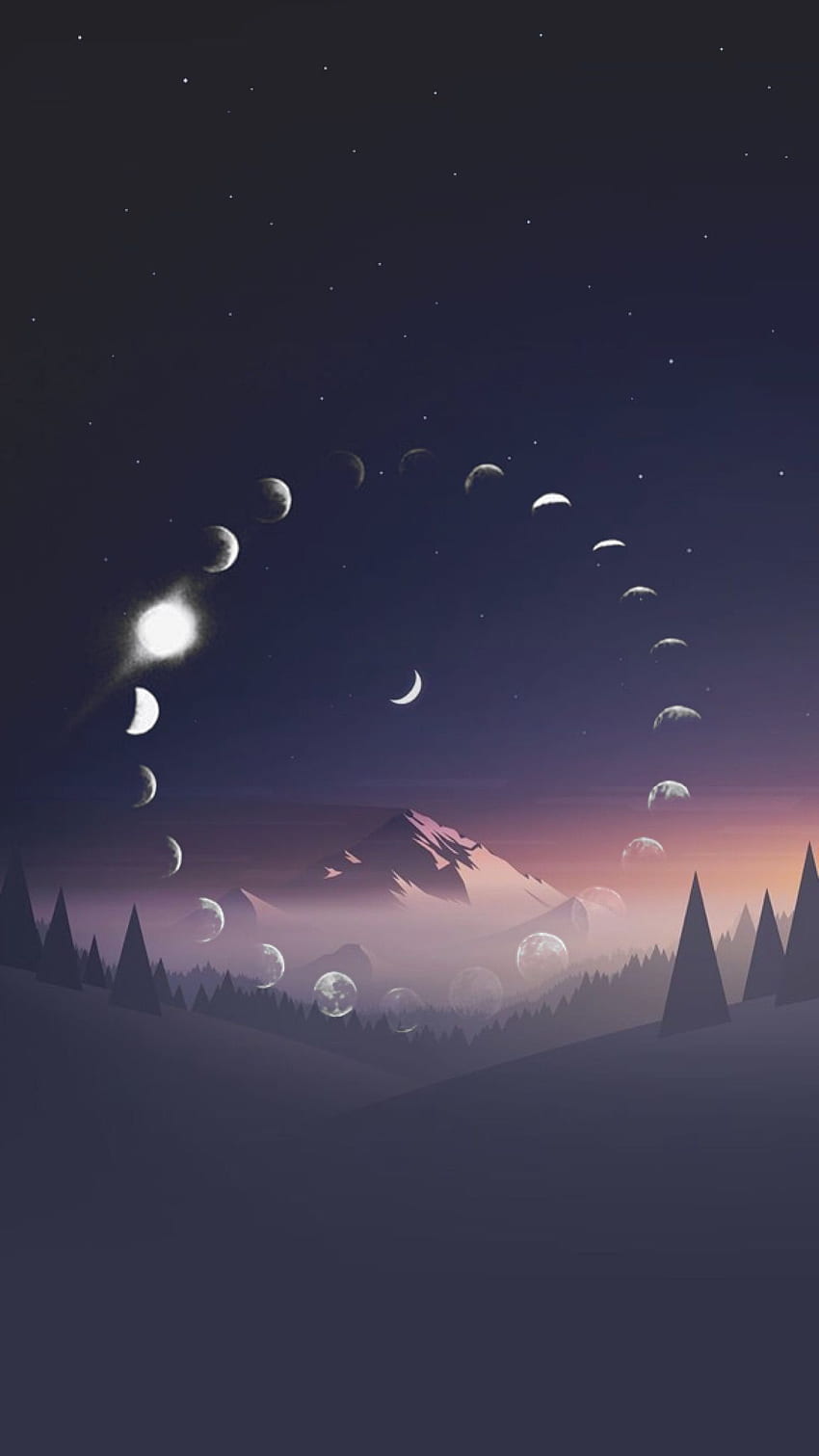 phases de lune, illustration de nuit de forêt de montagne fases de l. Fotos de fondo de pantalla, Fondos de pantalla android, Fondo de pantalla para teléfonos, Moon and Mountains Fond d'écran de téléphone HD