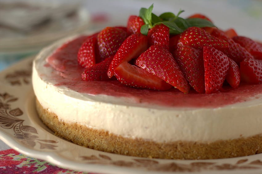 Cheesecake, Strawberry, Strawberries, cakes, cheesecakes, berries, berry, cake HD wallpaper