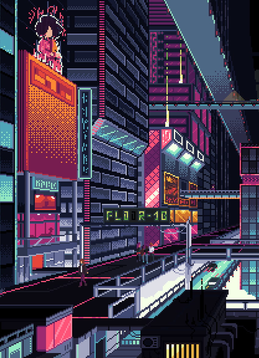 Cyberpunk City Pixel Art Резолюция, Художник, и Фон HD тапет за телефон