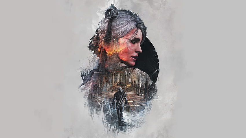 Le sorceleur, artwork, Ciri et Geralt de Riv, minimal Fond d'écran HD