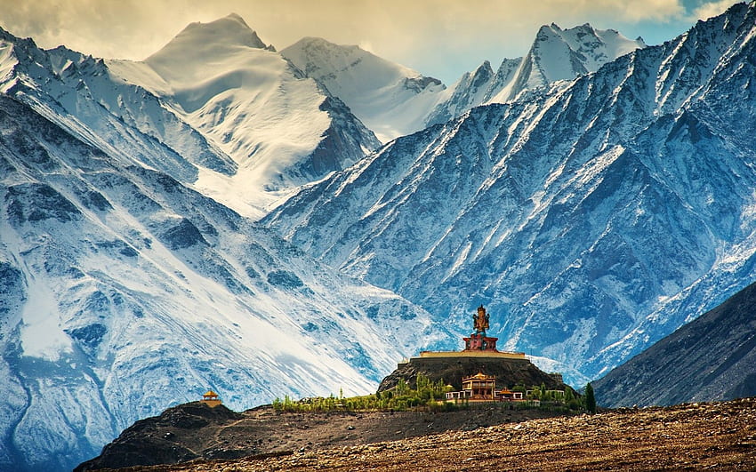 자연 경치 산 구름 집 언덕 티베트 중국 히말라야 산맥 HD 월페이퍼