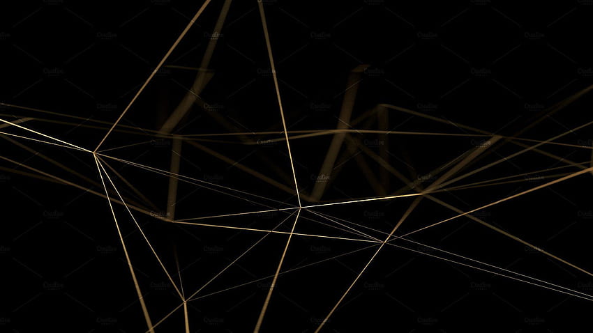 Gold lines on black background. Black abstract background, Black background, Gold background, Golden Polygon HD wallpaper