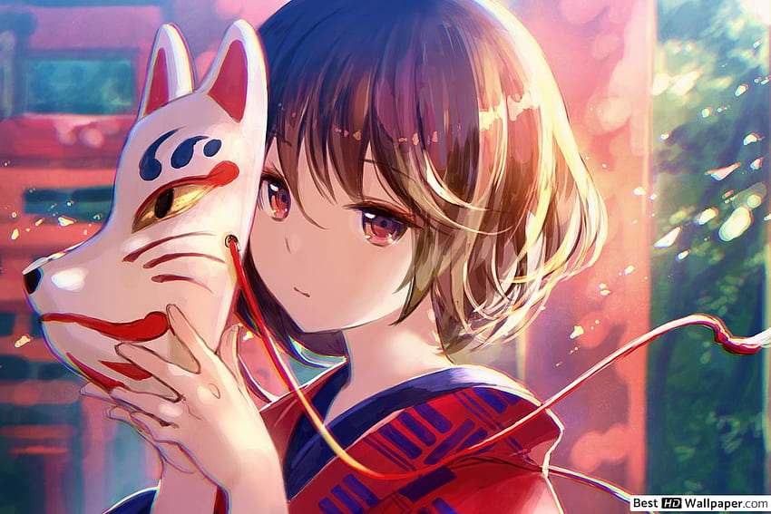Anime Girl Fox Mask, Cool Anime Mask HD wallpaper