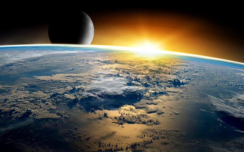 Sunrise over Earth, Sun, Earth, sunrise, Moon HD wallpaper