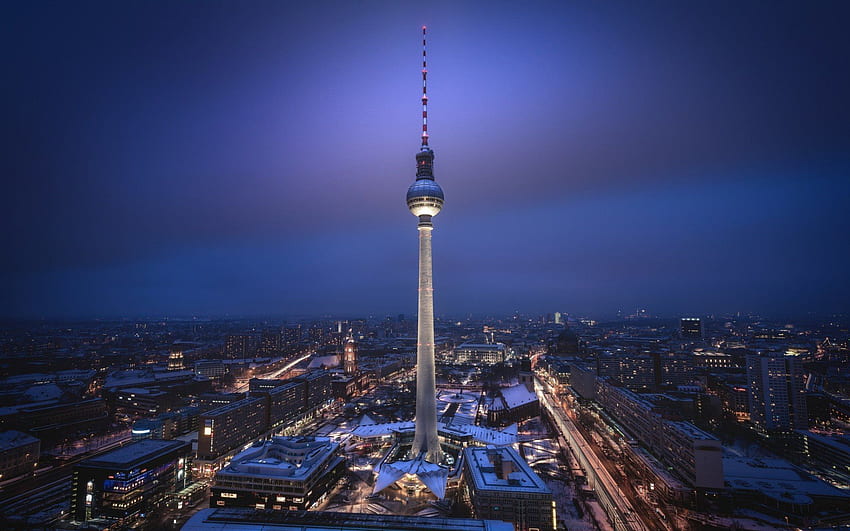 Berlim, Torre de Televisão, Alemanha, inverno, Torre de TV de Berlim com resolução . Alta qualidade papel de parede HD