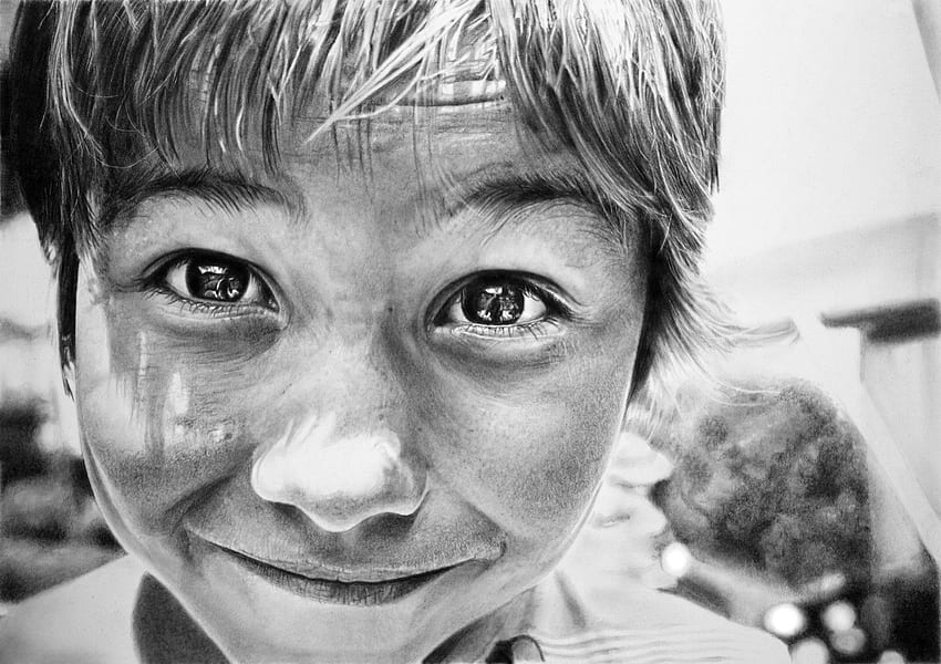 Smiler, eyes, smiles, boy, black and white HD wallpaper