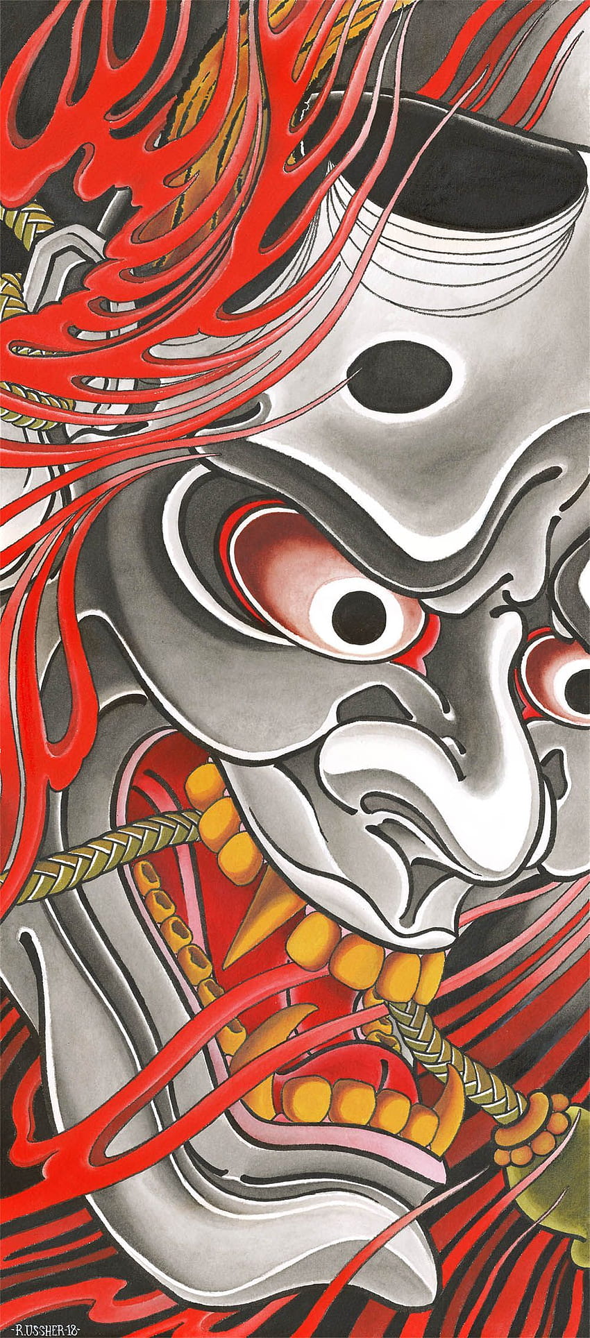 RU - Rysunek Orientu - Hannya RU - Rysunek Orientu - Hannya (druki). Japońska sztuka tatuażu, japońska sztuka samurajów, rysunek, Hannya Black Tapeta na telefon HD