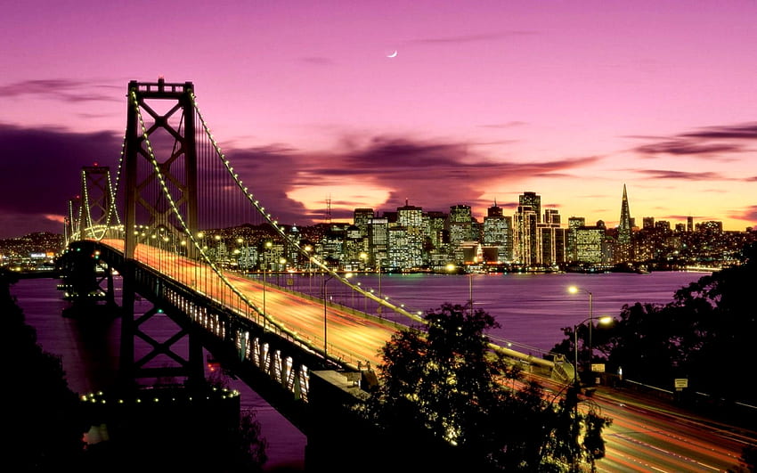 サンフランシスコオークランドベイブリッジ、サンフランシスコ、建築、グラフィック、アメリカ、美しい、街並み、ベイブリッジ、風景、ワイドスクリーン、橋、カリフォルニア 高画質の壁紙