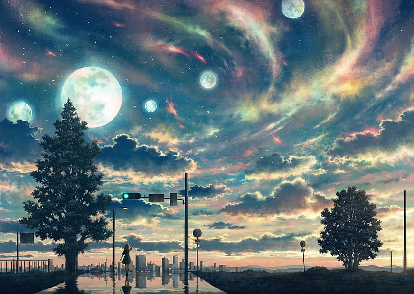 Anime night sky moon HD wallpapers | Pxfuel