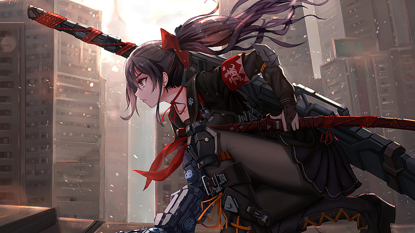 Anime Cyber ​​Arm Sword Girl, Künstler, , , Hintergrund und HD-Hintergrundbild