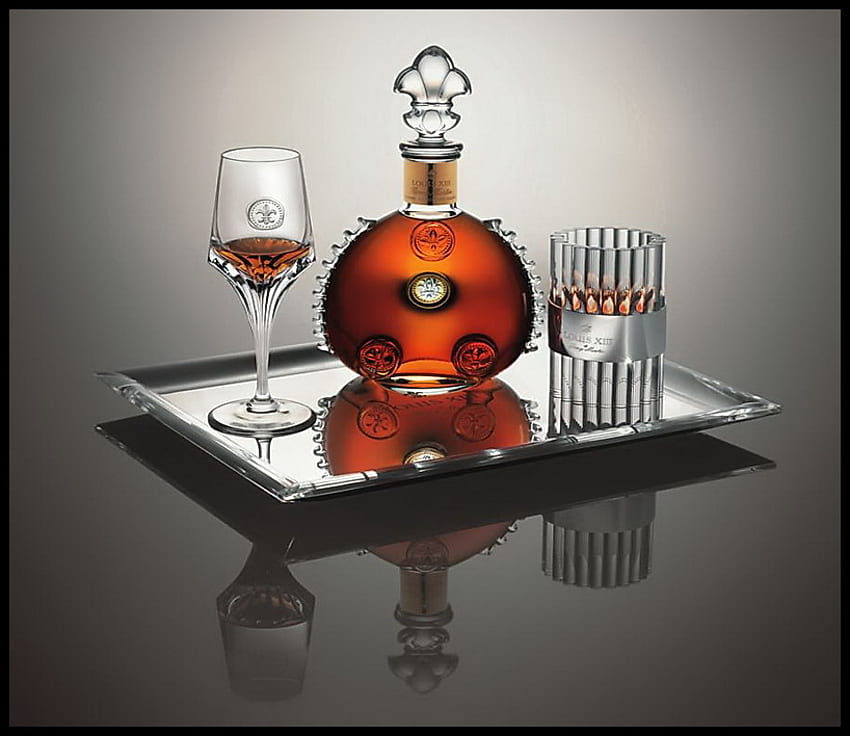Sip slowly, tray, wine glass, expensive, glass, drink, bottle, louis xiii, cognac HD wallpaper