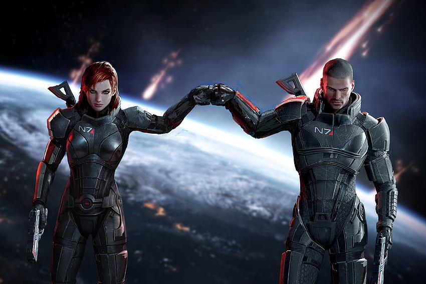 Komutan Shepard, Redhead, Femshep, Mass Effect 3, Gun, N 7, Earth, Armor / ve Mobil Arka Planlar HD duvar kağıdı