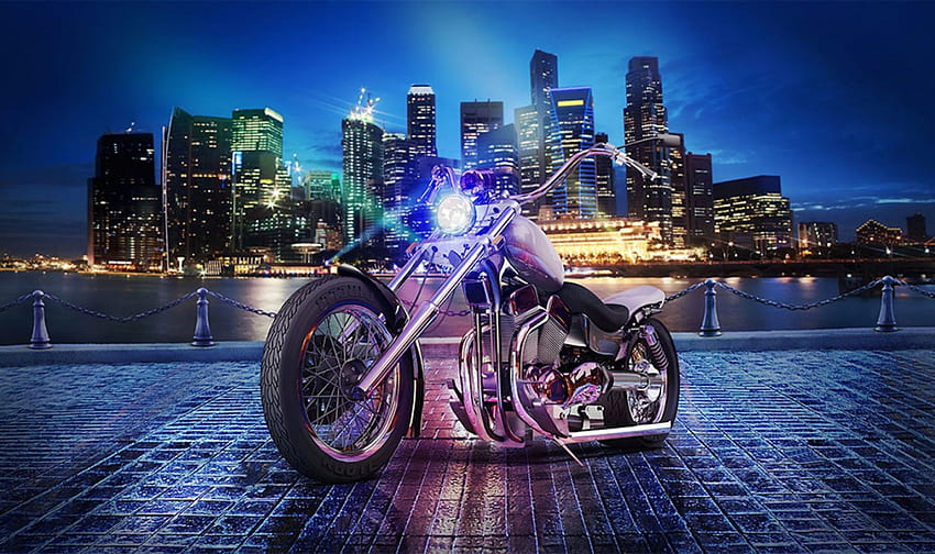 Harley di Dermaga, kenari, dermaga, laondon, harley davidson, sepeda motor Wallpaper HD