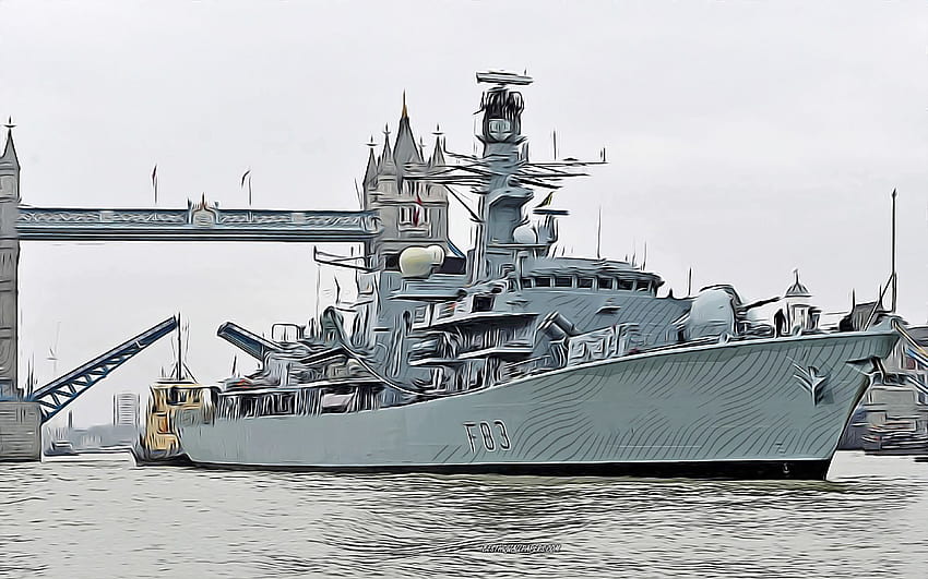 HMS St Albans, F83, , vector art, HMS St Albans drawing, creative art, HMS St Albans art, vector drawing, abstract ships, HMS St Albans F83, Royal Navy HD wallpaper