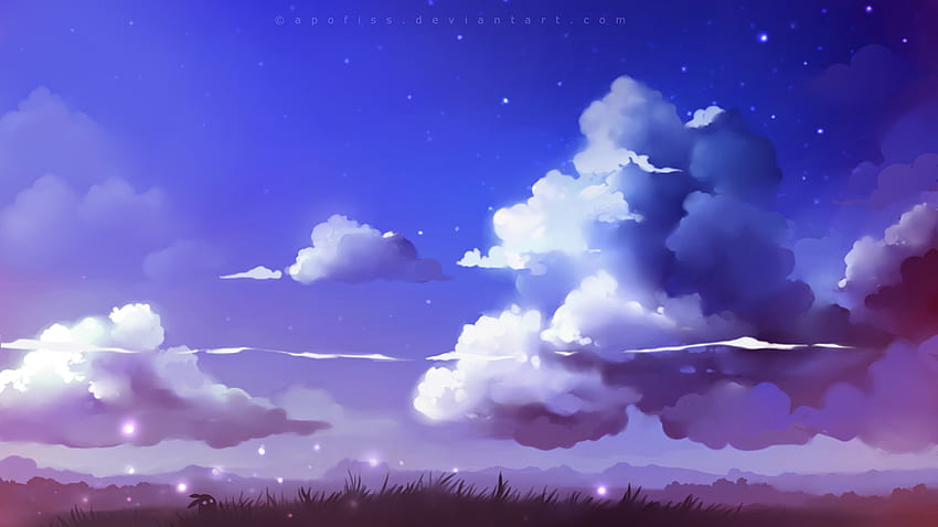 Облачен пейзаж, Облачно аниме HD тапет