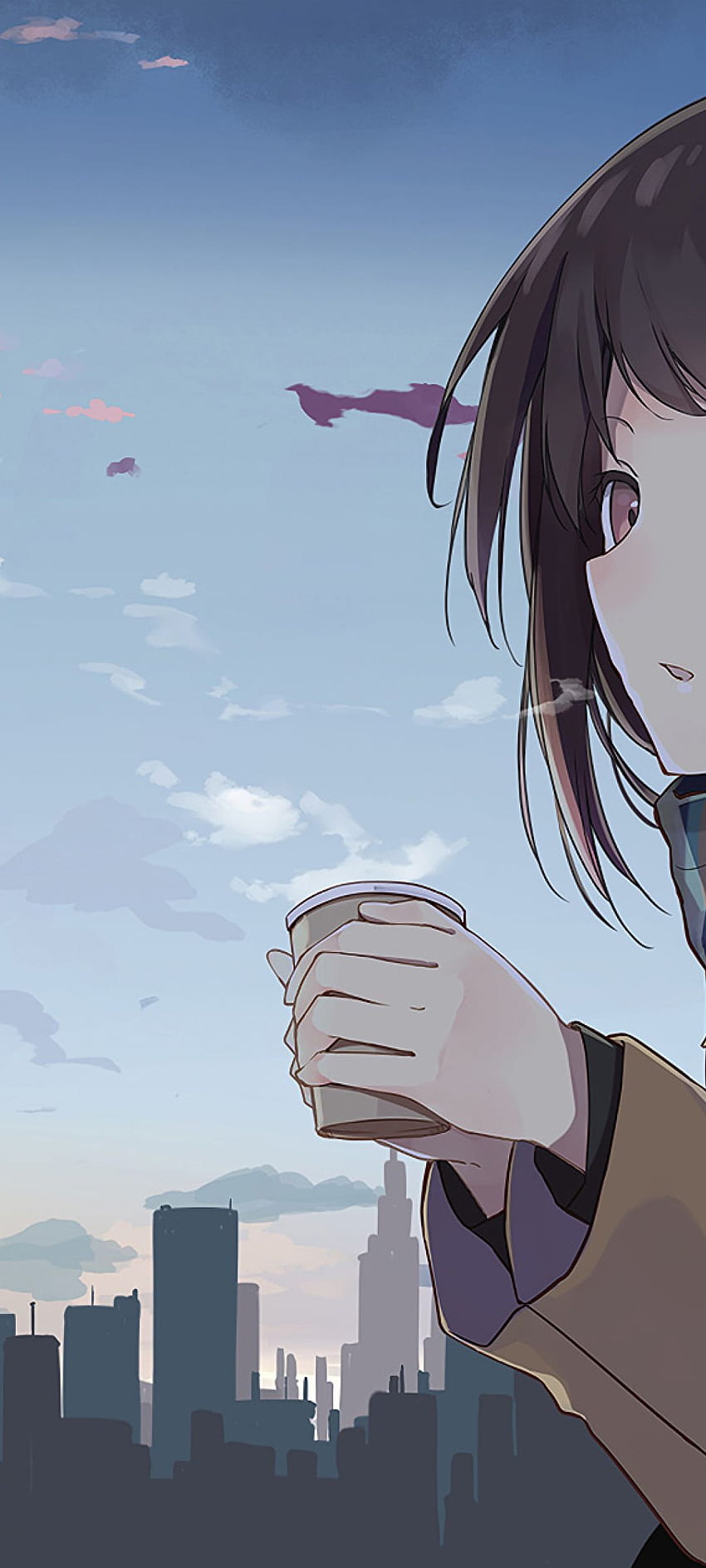 Dziewczyna z anime trzymająca herbatę na zewnątrz Rozdzielczość , Anime , i tło, 1080x2400 Anime Tapeta na telefon HD