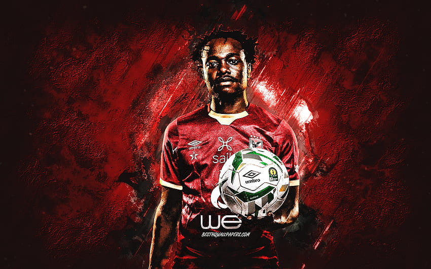 Percy Tau, Al Ahly SC, südafrikanischer Fußballspieler, Porträt, roter Steinhintergrund, Percy Tau-Kunst, Fußball, Ägypten HD-Hintergrundbild