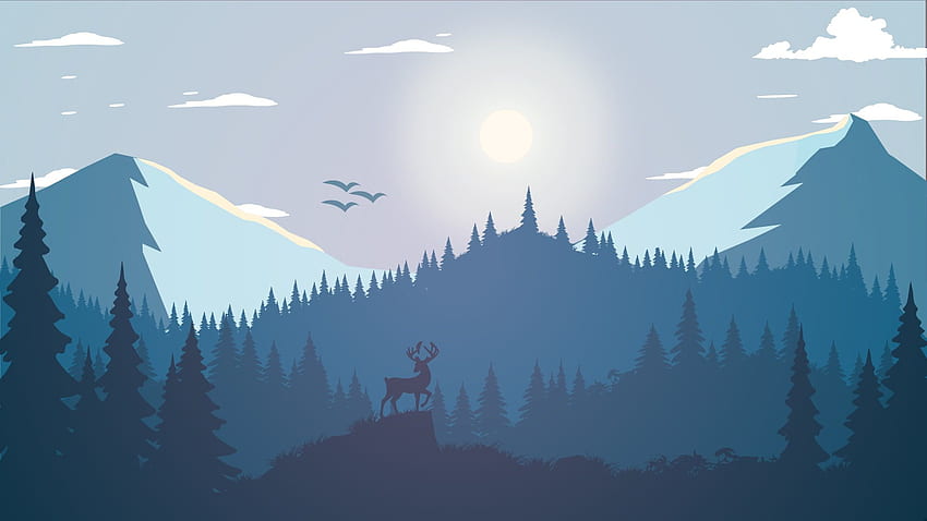 deer on mountain , silhouette of trees under white sky illustration. Computer , art, Computer HD wallpaper