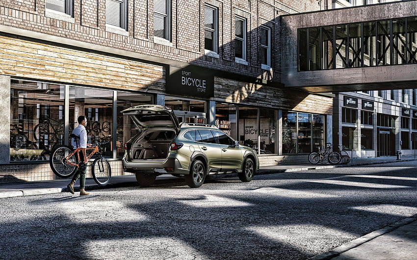 2022, Subaru Outback, , rear view, exterior, new green Outback, Japanese cars, Subaru HD wallpaper