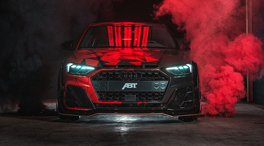 Audi A1 ABT Sportsline Auto in rotem Rauch und - HD-Hintergrundbild
