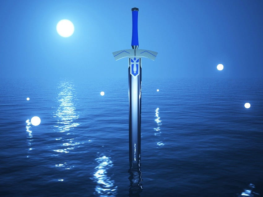 Sword of Promised Victory, excalibur, glow, fate stay night, beauty, nice, items, 3d, cg, , water, pond, sweet, sword, objects, beautiful, object, blade, saber, anime, pretty, light, weapon, lovely, realistic, item HD wallpaper