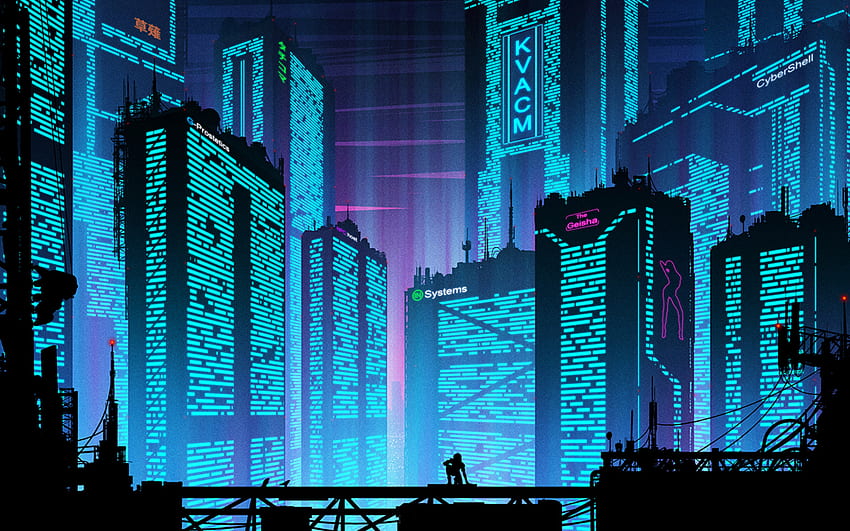 Cyberpunk, siluet, binalar, fütüristik şehir, liman şehri, , Geniş ekran 16:10, Geniş ekran, Fütüristik Tokyo HD duvar kağıdı