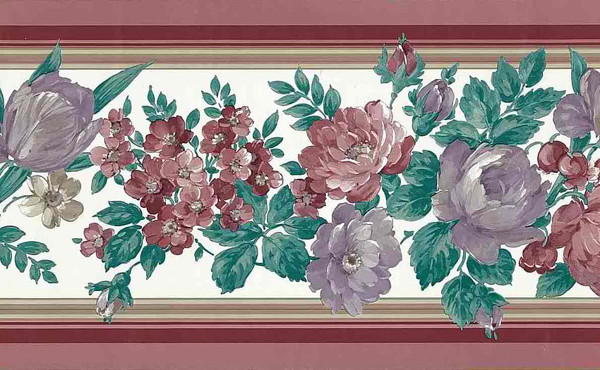 Floral Vintage Border Red Maroon Lavender B.1275, Blue Flower Border HD wallpaper